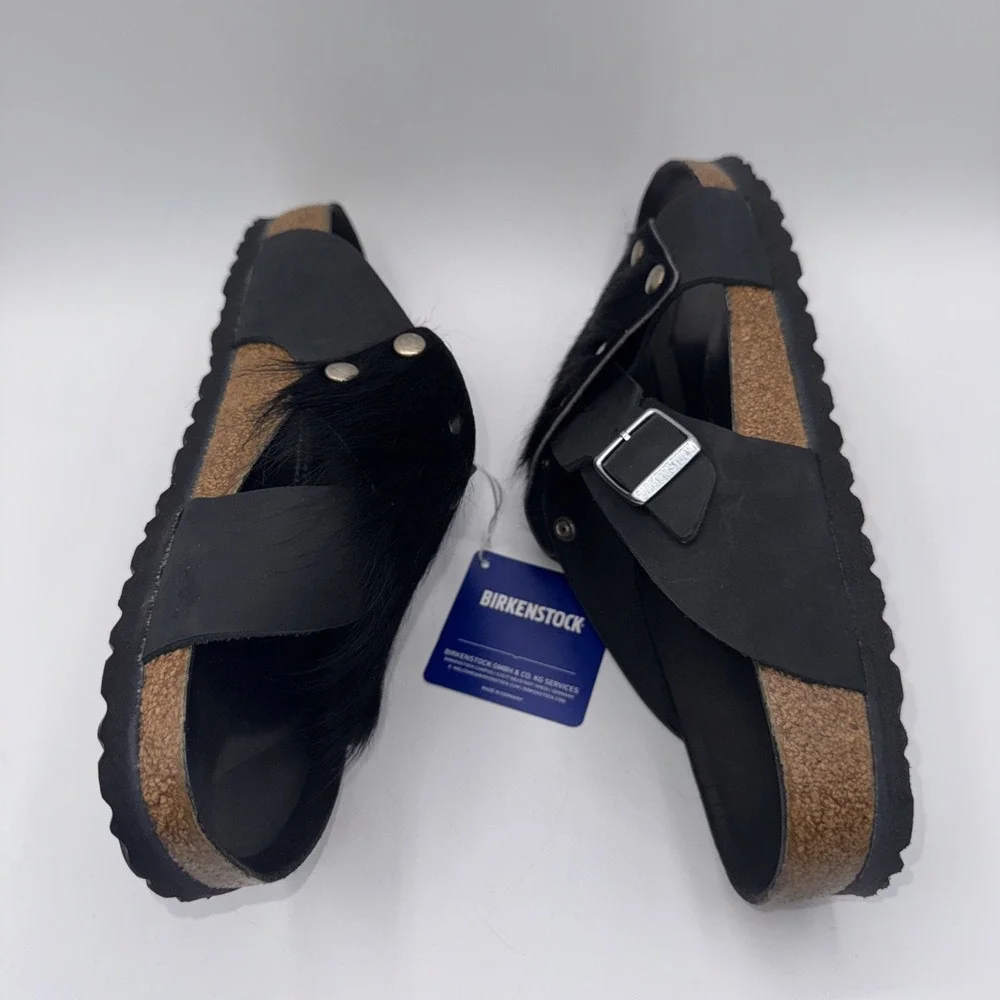 Birkenstock Guam Fur Sandals‎ Men's Size 10 EU 43 Black Leather